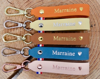 Porte-clés en cuir fait main "Marraine"