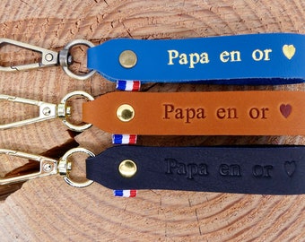 Porte-clés en cuir fait main "Papa en or"