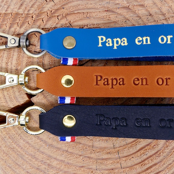 Porte-clés en cuir fait main "Papa en or"