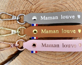 Porte-clés en cuir fait main "Maman louve"