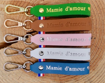 Porte-clés en cuir fait main "Mamie d'amour"