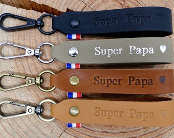 Handmade leather keyring "Super Papa"
