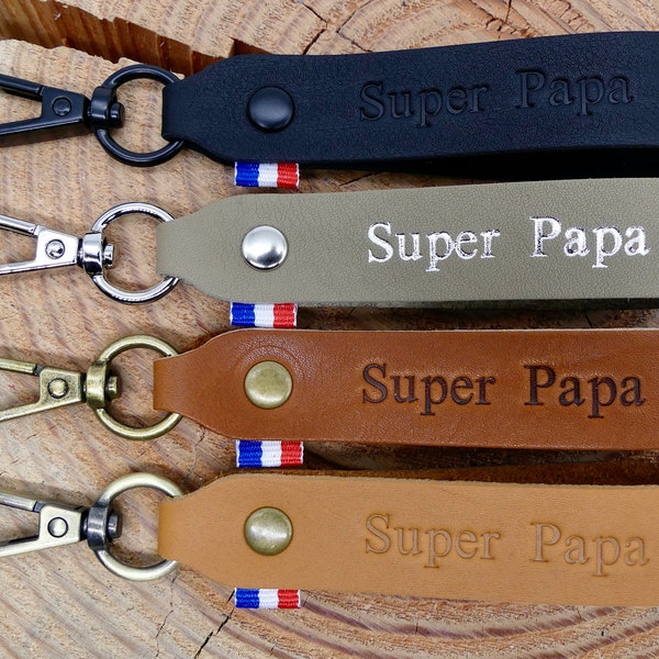 Porte-clés en cuir fait main "Super Papa"