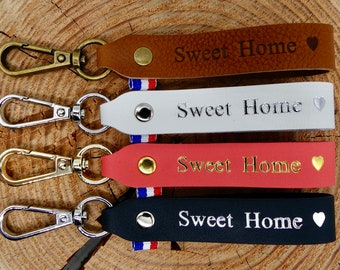 Porte-clés en cuir fait main "Sweet Home"