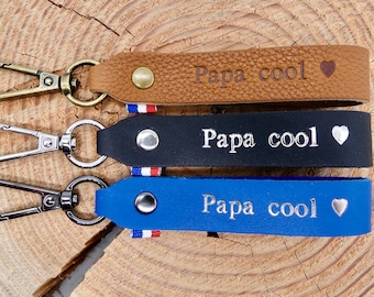 Porte-clés en cuir fait main "Papa cool"