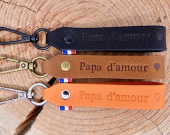 Porte-clés en cuir fait main "Papa d'amour"