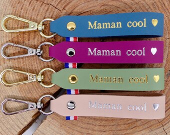 Porte-clés en cuir fait main "Maman cool"