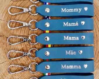 Porte-clés en cuir fait main Maman / Mamá / Mama / Maman / Mommy