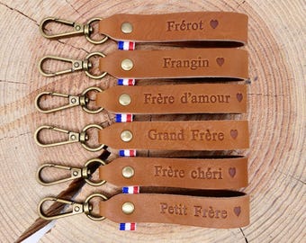 Handgemaakte leren sleutelhanger Broer / Bro / Lieve Broer / Geliefde Broer / Kleine Broer / Grote Broer / Bro