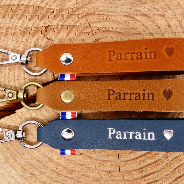 Porte-clés en cuir fait main "Parrain"