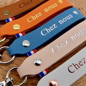 Porte-clés en cuir fait main Chez Nous coeur ou maison image 6