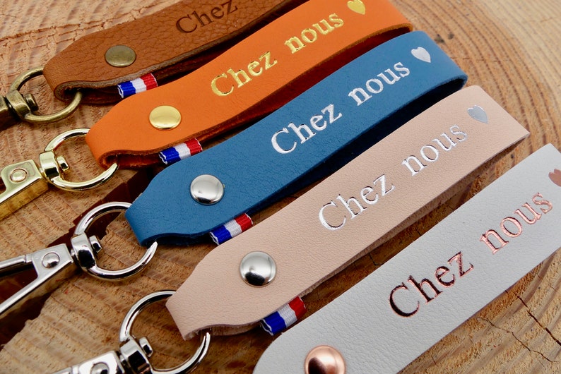 Porte-clés en cuir fait main Chez Nous coeur ou maison image 6