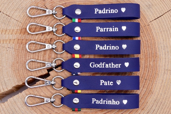 Porte-clés en cuir fait main Parrain italien, français, espagnol, anglais,  allemand, portugais -  France