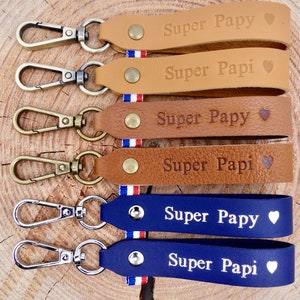 Porte-clés en cuir fait main Super Papy ou Super Papi image 1
