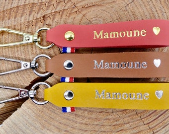 Porte-clés en cuir fait main "Mamoune" ou "Mamounette"