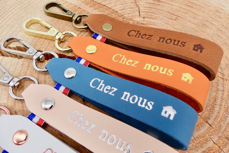 Porte-clés en cuir fait main Chez Nous coeur ou maison image 7