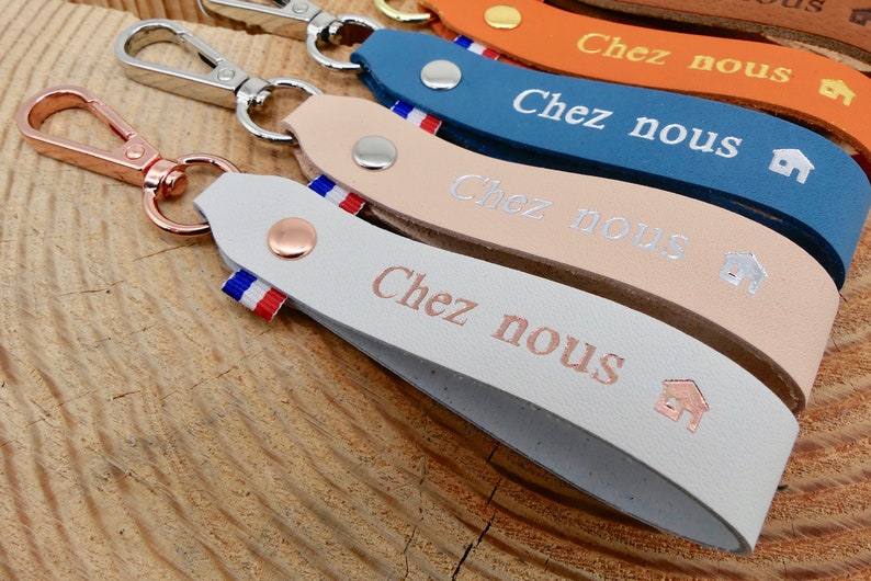 Porte-clés en cuir fait main Chez Nous coeur ou maison image 4