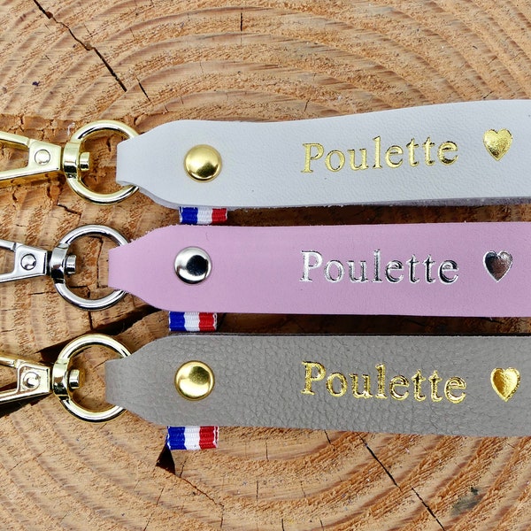 Porte-clés en cuir fait main "Poulette"