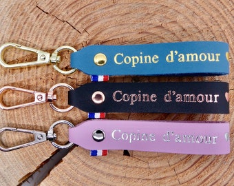 Porte-clés en cuir fait main "Copine d'amour"