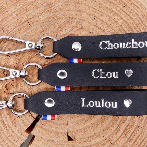 Porte en cuir fait main Canard / Poussin / Bichon / Doudou / Mamour / Lapin / Chouchou / Chou / Loulou / Mon chat / Chaton / Minou/Ma chatte