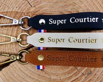 porte clé cuir fait main "Super Courtier"