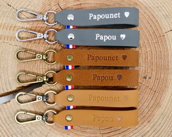 Porte-clés en cuir fait main "Papou" ou "Papounet"