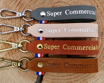 Porte-clés en cuir fait main "Super Commercial/e"