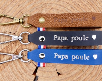 Porte-clés en cuir fait main "Papa Poule"