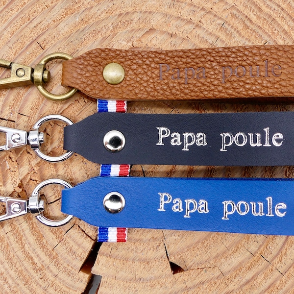 Porte-clés en cuir fait main "Papa Poule"