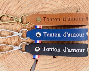 Porte-clés en cuir fait main "Tonton d'amour"