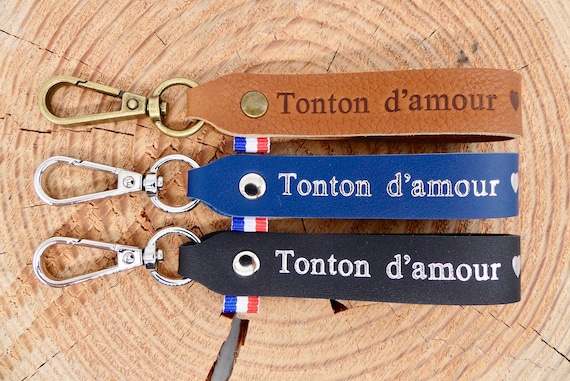 Porte-clés en cuir fait main "Tonton d'amour"