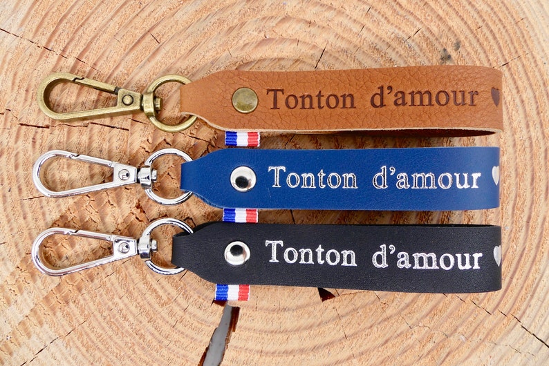 Porte-clés en cuir fait main Tonton d'amour image 1