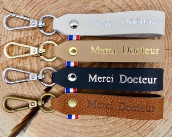 Porte-clés en cuir fait main « Merci Docteur »