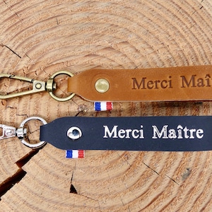 Handmade leather keyring "Thank you Master"