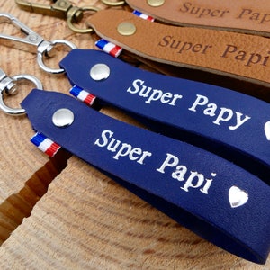 Porte-clés en cuir fait main Super Papy ou Super Papi image 5