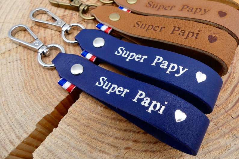 Porte-clés en cuir fait main Super Papy ou Super Papi image 5