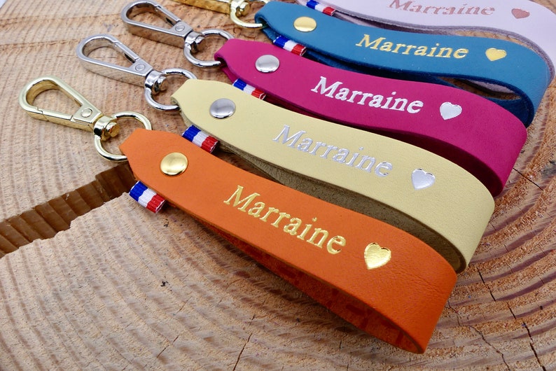 Porte-clés en cuir fait main Marraine image 4