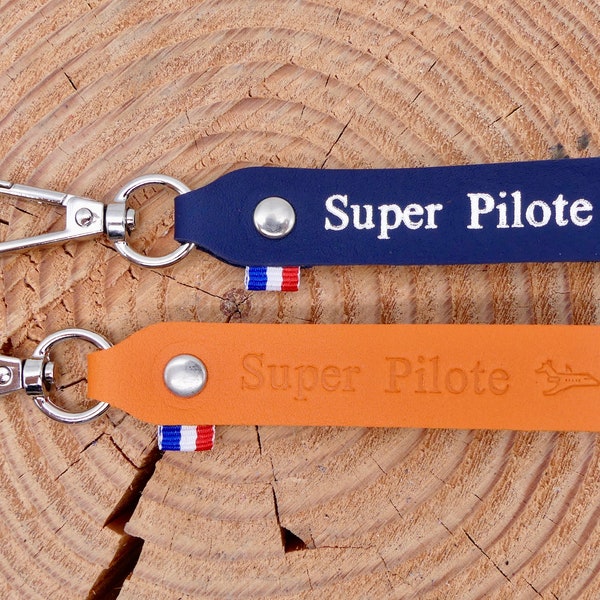 Handmade leather keychain "Super Pilot" (Airplane / Jet / Helicopter)