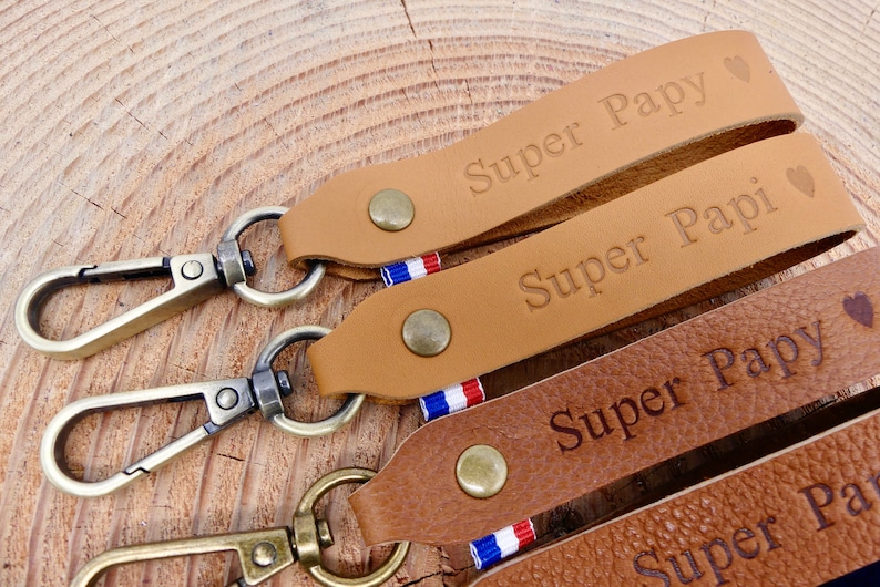 Porte-clés en cuir fait main Super Papy ou Super Papi image 4