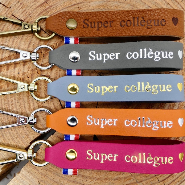 Handmade leather keychain "Super colleague"