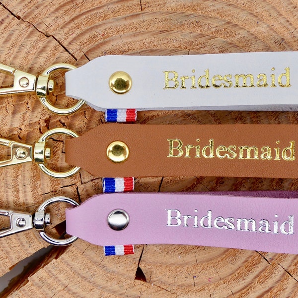 Porte-clés en cuir fait main "Bridesmaid" (Demoiselle d'honneur)