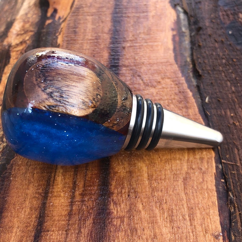 Hand Made White and Blue Stainless Steel Bottle Stopper Red