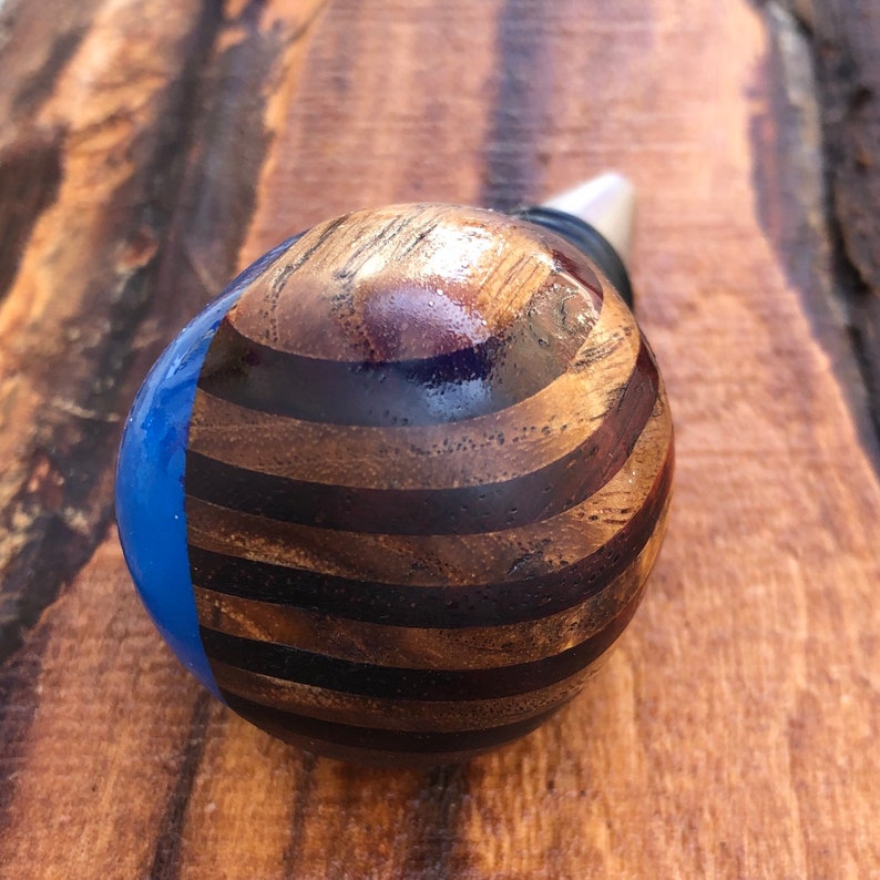 Hand Made White and Blue Stainless Steel Bottle Stopper Red