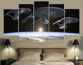 Star Trek Enterprise Final Frontier Space Framed Unframed Canvas Five Piece Wall Art Home Decor Interior Design 5 pc For Her For Him