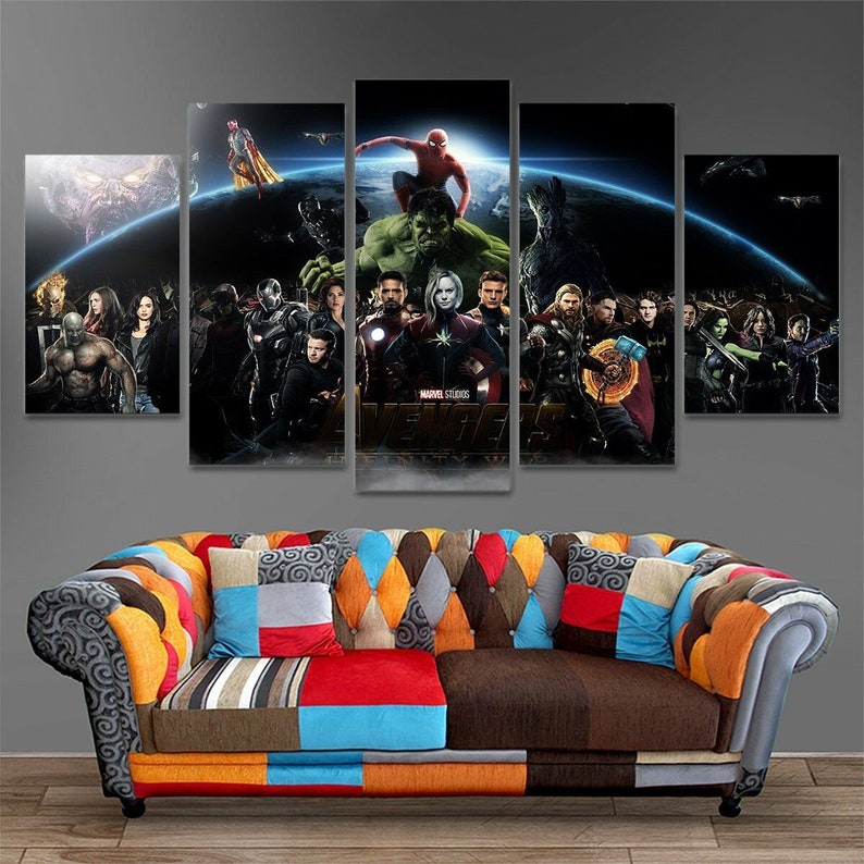 Marvel Avengers Cast Movie Framed Canvas Five Piece Wall Art Etsy