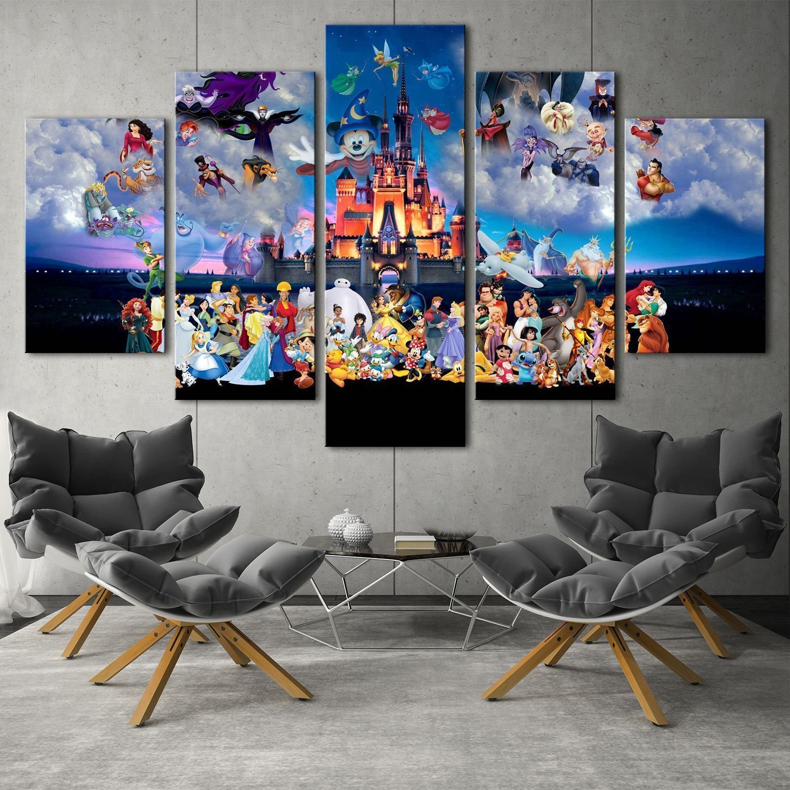 Disney Characters Magic Kingdom Framed & Unframed Canvas. Five Etsy