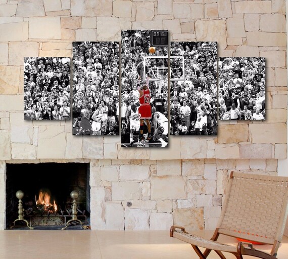 Michael Jordan Last Shot Bulls Framed Canvas Five Piece Multi Etsy