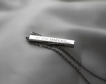 Personalized Necklace for Women - Custom Engraved Stainless Steel Vertical Bar - Mother's Day Gift