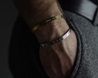 Engraved Cuff Bracelet for Men – Personalized Steel Bangle – Gift for Husband or Boyfriend