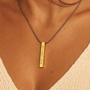 Custom Engraved Gold Bar Necklace: Stainless Steel Personalized Pendant